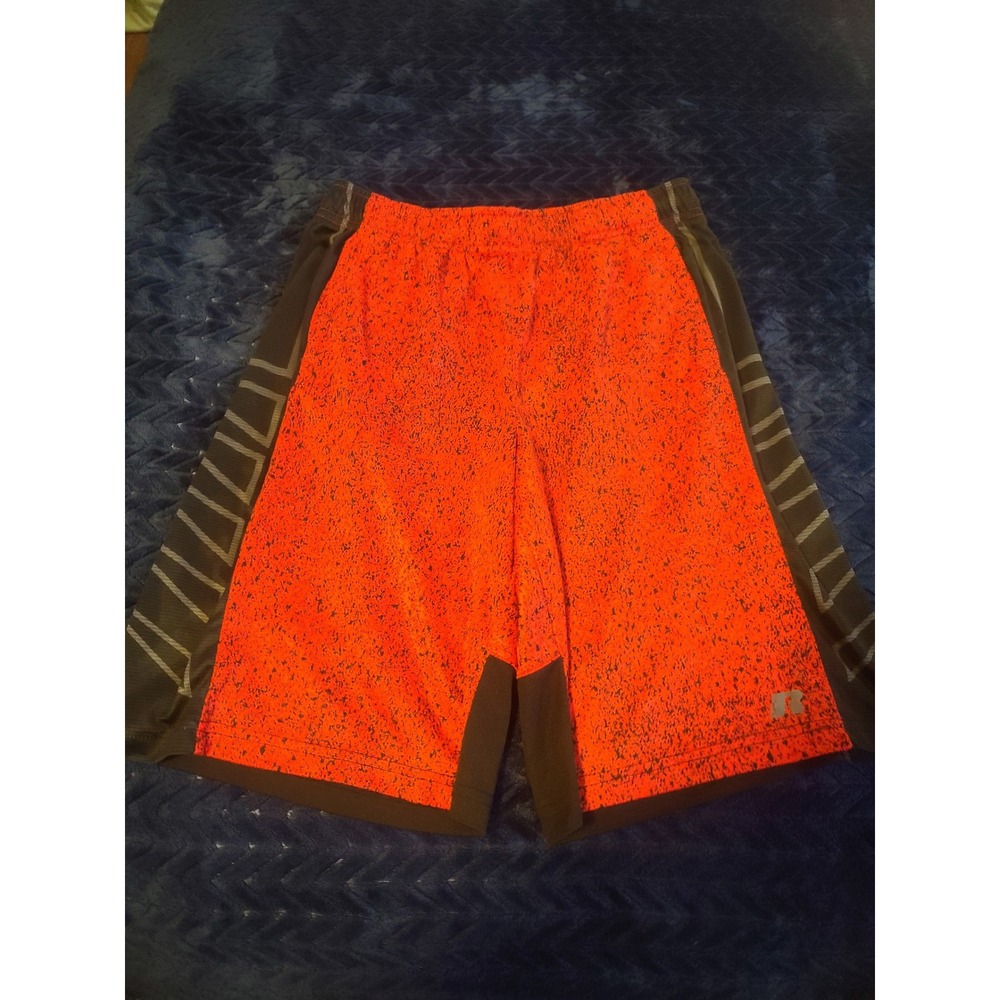 Russell Athletic Dri-Power 360 Shorts Orange Black Splatter  Mens beach pool